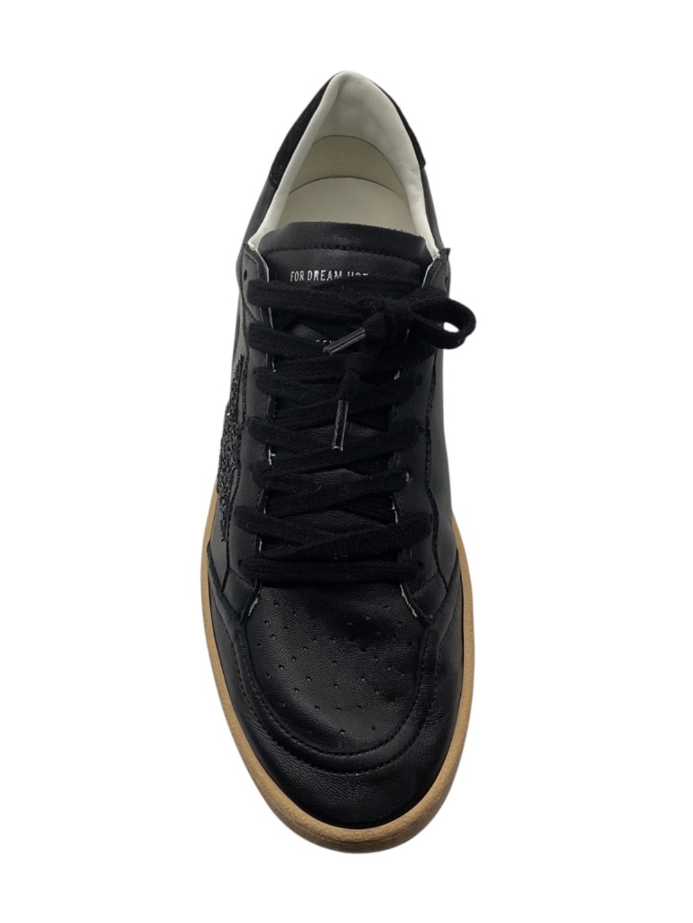 GOLDEN GOOSE DELUXE BRAND BLACK LEATHER AND GLITTER LOW TOP BALL STAR SNEAKERS - Picture 4 of 7